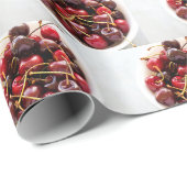 Papier Cadeau Photographie de cerises rouges fraîches dans un bo (Coin rond)