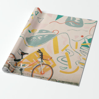 PAPIER CADEAU PHOTOGRAPHIE D'ORANGE ET DE VÉLO BLANC