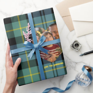 Papier Cadeau Photographie moderne bleu et vert Tartan Noël