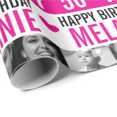 Papier Cadeau Photos de 50e anniversaire rose noir blanc rayé (Coin rond)