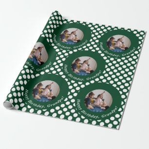 Papier Cadeau Photos personnalisées Green Happy Birthday Grand-p