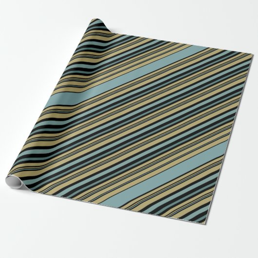 Papier Cadeau Pi vert olive rayé clair, noir et gris (Déroulé)