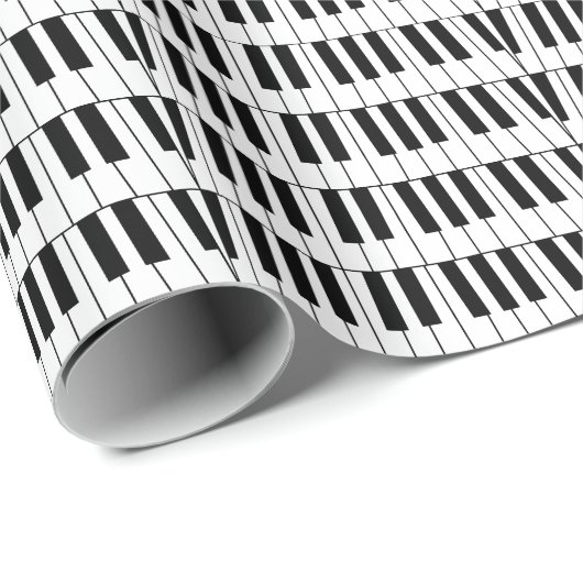 Papier Cadeau Piano Keys noir et blanc Pianiste musicien (Coin rond)