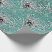 Papier Cadeau Pic d'argent plumes Turquoises (Coin)