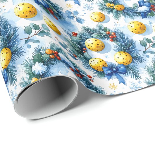Papier Cadeau Pickleball à thème de Noël (Coin rond)