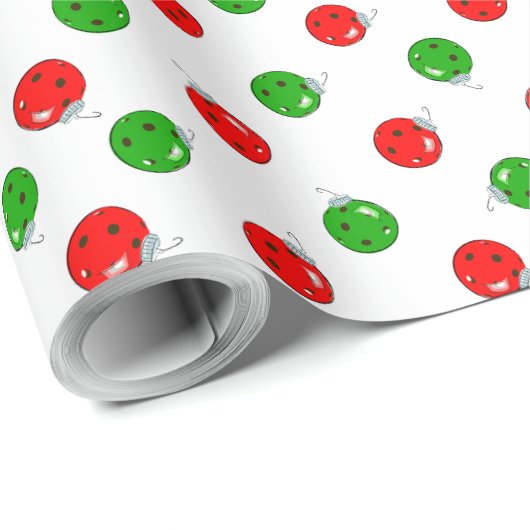 Papier Cadeau Pickleball Christmas Red and Green Ornaments White (Coin rond)