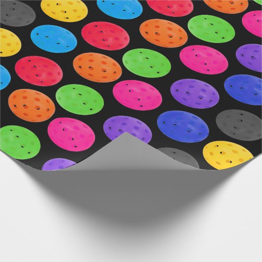 Papier Cadeau Pickleball coloré sur noir (Coin)