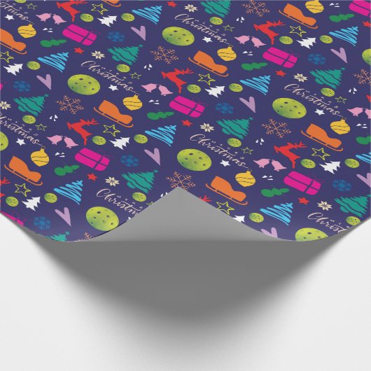 Papier Cadeau Pickleball 🎄 Joyeux Noël Enveloppement bleu mari (Coin)