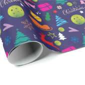 Papier Cadeau Pickleball 🎄 Joyeux Noël Enveloppement bleu mari (Coin rond)