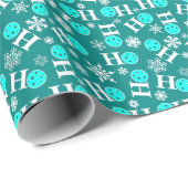 Papier Cadeau Pickleball Noël Bleu Blanc Ho Ho Ho Flèche de neig (Coin rond)