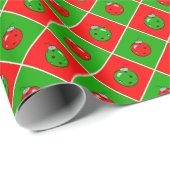 Papier Cadeau Pickleball Noël Rouge et Vert Ornament Checks (Coin rond)