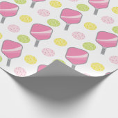 Papier Cadeau Pickleball Rose Vert & Jaune Paddle & Balls (Coin)