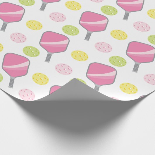 Papier Cadeau Pickleball Rose Vert & Jaune Paddle & Balls (Coin)