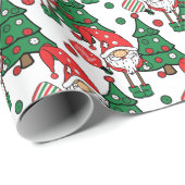 Papier Cadeau Pickleball Santas et arbres de Noël (Coin rond)