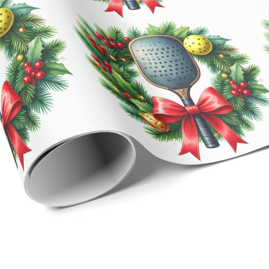Papier Cadeau Pickleball thème de Noël (Coin rond)