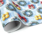 Papier Cadeau Pickleball thème de Noël (Coin rond)