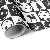 Papier Cadeau Pickleballs Joyeux Noël 🎄 noir et blanc (Coin rond)