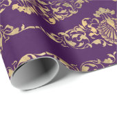 Papier Cadeau Pics d'or et figuier sur le violet (Coin rond)