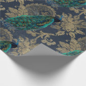 Papier Cadeau Pics Turquoises sur le bleu et l'or (Coin)