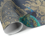 Papier Cadeau Pics Turquoises sur le bleu et l'or (Coin rond)