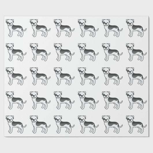Papier Cadeau Piebald noir Motif de dessin de chien de taureau a (Plat)