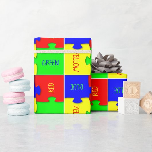 Papier Cadeau Pièces de puzzle personnalisées Vivid Colorées (Baby Shower)