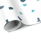 Papier Cadeau Pièces de Terrazzo Bleu (Coin rond)