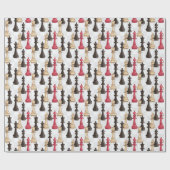 Papier Cadeau Pièces d'échecs Moderne Noir Rouge et Blanc (Plat)