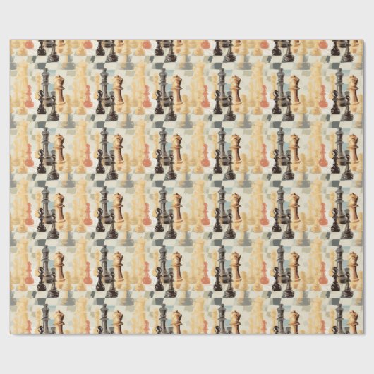 Papier Cadeau Pièces d'échecs Moderne Retro Couleurs Abstraites (Plat)