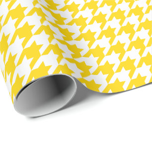 Papier Cadeau Pied-de-poule jaune et blanc d'or moyen