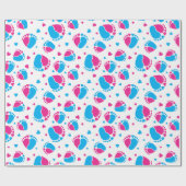 Papier Cadeau Pieds bébé et Coeurs en bleu et rose (Plat)