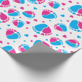 Papier Cadeau Pieds bébé et Coeurs en bleu et rose (Coin)