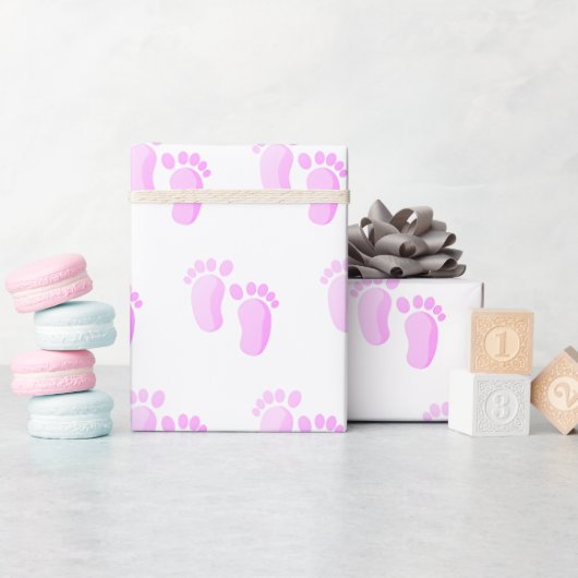 Papier Cadeau Pieds Bébé Rose Sur Blanc (Baby Shower)