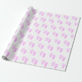 Papier Cadeau Pieds Bébé Rose Sur Blanc (Déroulé)