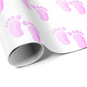 Papier Cadeau Pieds Bébé Rose Sur Blanc (Coin rond)