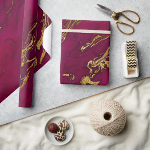 Papier Cadeau Pierre de marbre élégante rose et or d'automne