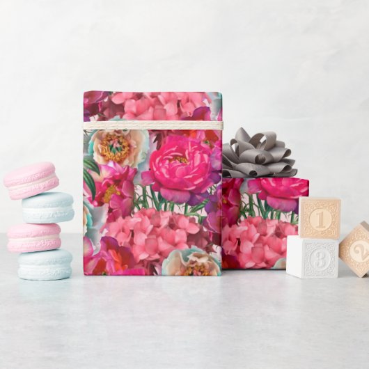 Papier Cadeau Pierre rose et blanche et fleurs d'Hydrangée (Baby Shower)
