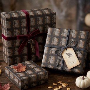 Papier Cadeau Pierres tombales gothiques vintage R.I.P. et feuil