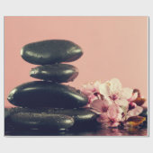 Papier Cadeau Pierres Zen Noir Fleurs (Plat)