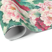 Papier Cadeau Pies roses rouges et Motif Feuille vert (Coin rond)