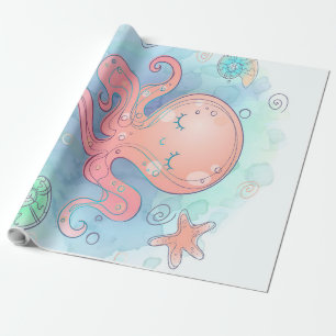 Papier Cadeau Pieuvre caricaturale   Belle Octopus Sweet Dream