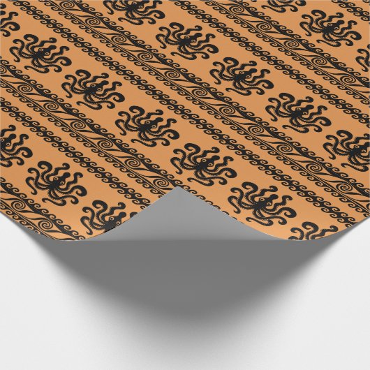 Papier Cadeau Pieuvre grecque ancienne, motif à vagues (Coin)