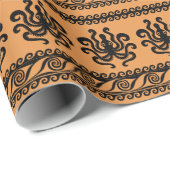 Papier Cadeau Pieuvre grecque ancienne, motif à vagues (Coin rond)