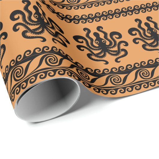 Papier Cadeau Pieuvre grecque ancienne, motif à vagues (Coin rond)