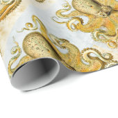 Papier Cadeau Pieuvre marine peinte calmar Kraken (Coin rond)