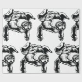 Papier Cadeau Pig Head Farm Animal Drawing in Black White (Plat)