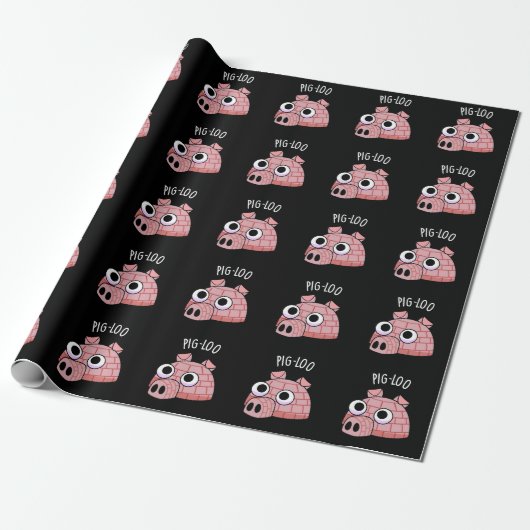 Papier Cadeau Pig-loo Drôle de Pun Igloo Fond Sombre (Déroulé)