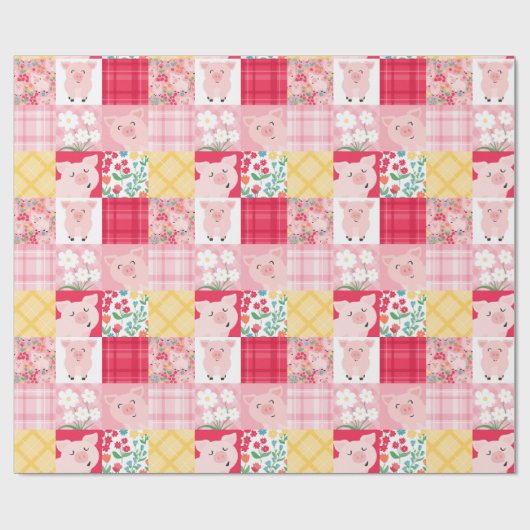 Papier Cadeau Pig Patchwork Floral Rustique fête d'anniversaire (Plat)