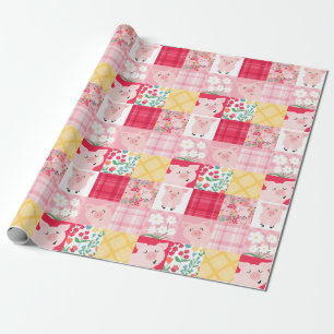 Papier Cadeau Pig Patchwork Floral Rustique fête d'anniversaire