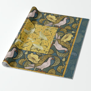 Papier Cadeau Pigeon Blue Yellow Fish Art Nouveau